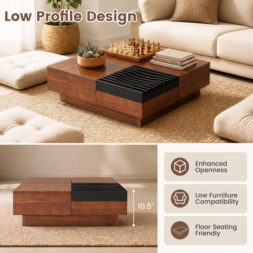 GIANTEX 32" Square Coffee Table with Sliding Top