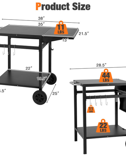 Giantex Outdoor Pizza Oven Stand Grill Cart with Wheels, Foldable Side Table, Gas Tank Hook