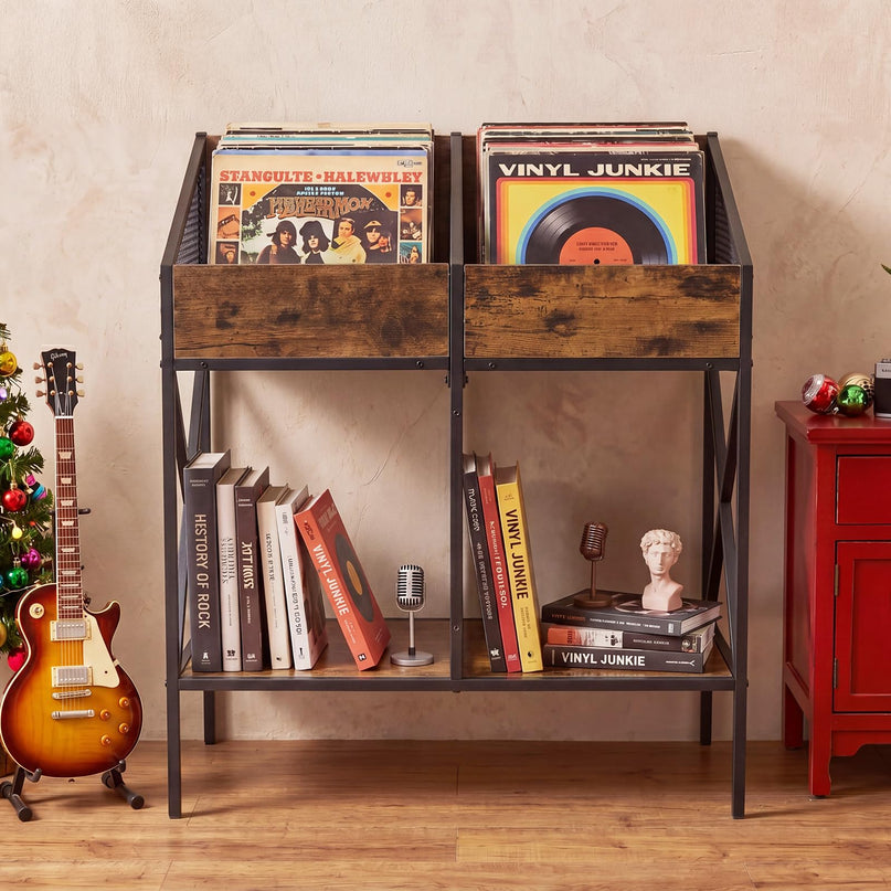 GIANTEX 2-Tier Record Player Stand Vinyl Record Storage