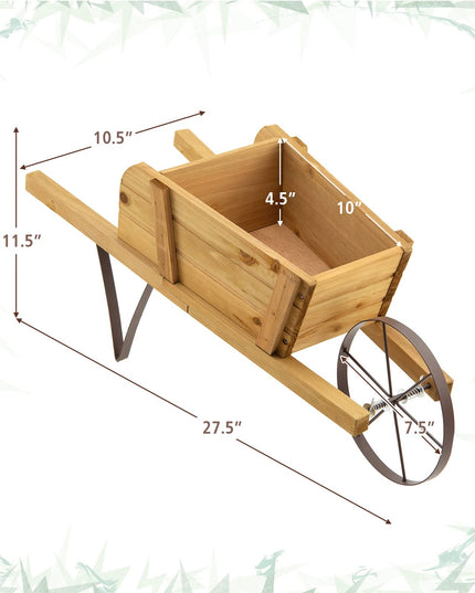 Giantex Wooden Wagon Planter, Small Wheelbarrow Wagon Flower, Indoor & Outdoor Raised Bed