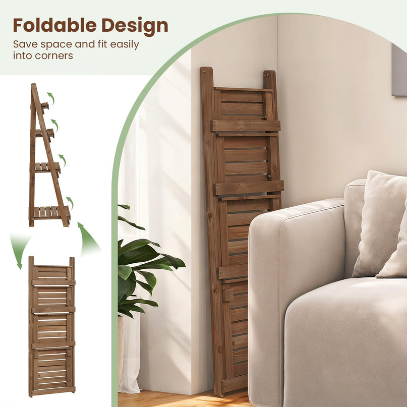 GIANTEX 4-Tier Foldable Wooden Plant Stand