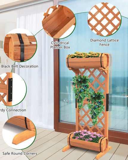 Giantex Raised Garden Bed with 2 Barrel Planters & Trellis