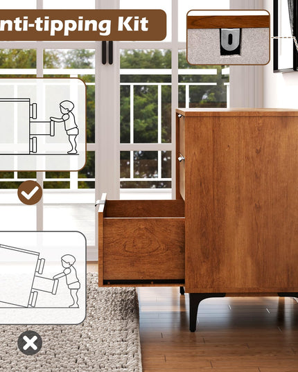 Giantex Dresser for Bedroom, Mid-Century Modern Storage Cabinet with Anti-Tip Kit, Multipurpose Clothes Organizer