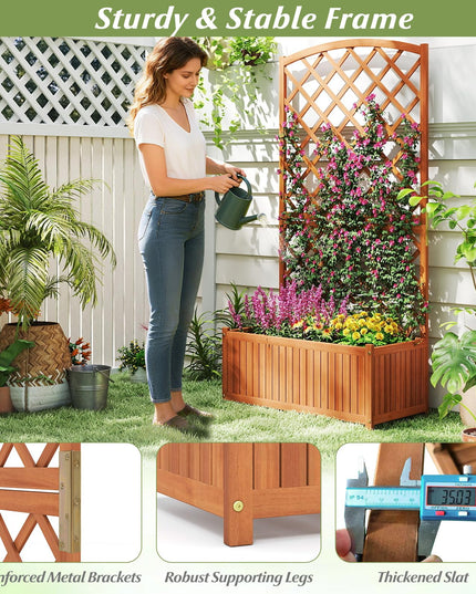 Giantex Solid Acacia Wood Planter Box with Trellis 63" Raised Garden Bed