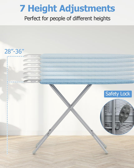 Giantex Full Size Ironing Board with Iron Rest, 57" x 15" Carbon Steel Iron Table with 7-Level Height & Heat Resistant Cover
