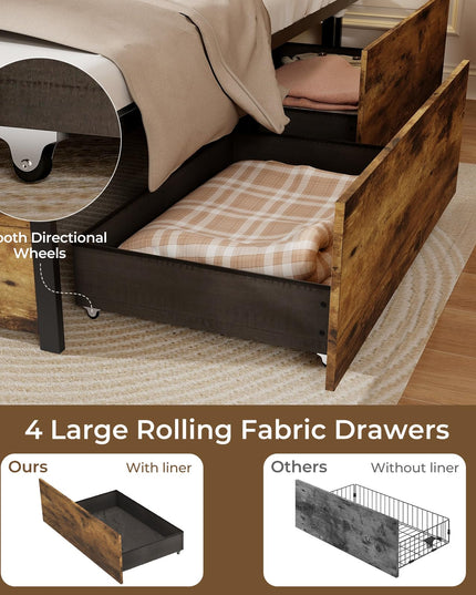 Giantex Bed Frame with LED Lights Headboard and 4 Storage Drawers