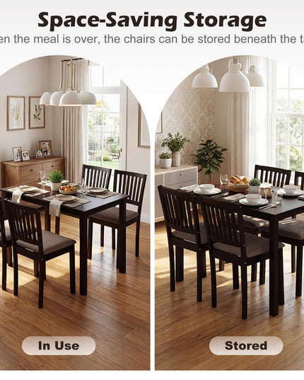 Giantex Rectangular Kitchen Table Set w/4 Upholstered Chairs & Solid Rubber Wood Frame