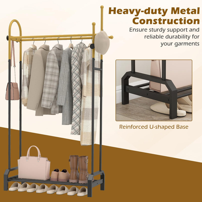 Giantex Double Rod Clothing Rack | Freestanding Clothes Rack with 5 Coat Hooks