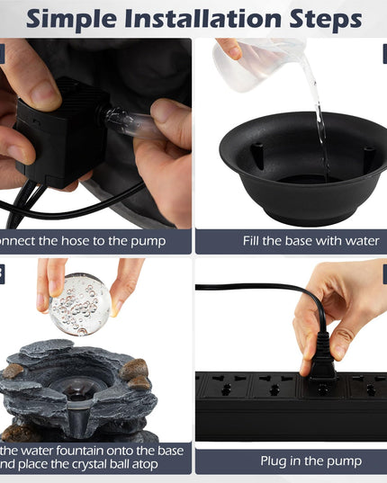 Giantex Tabletop Water Fountain with Rotating Crystal Ball & LED Lights