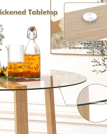 Giantex 42” Round Dining Table for 4, Kitchen Table with 0.3” Tempered Glass Tabletop, Rubber Wood Legs