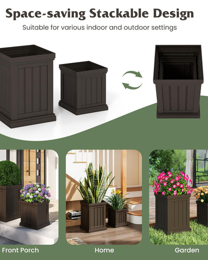 Giantex Square Plastic Planters Set of 2 with/Drainage Holes & Nesting Design
