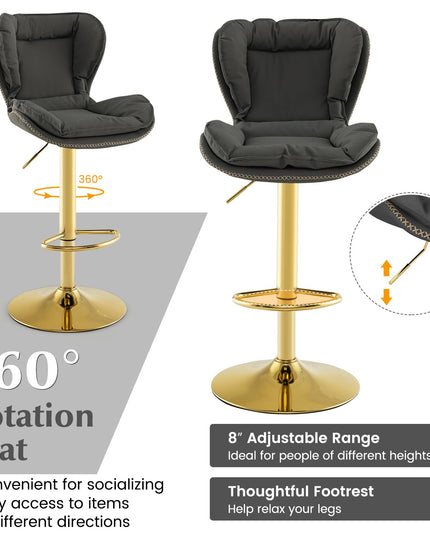 Giantex Adjustable Bar Stool Set of 2, PU Leather Bar Chairs with Padded Seat