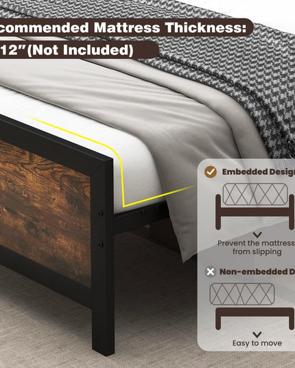 Giantex Metal Platform Bed Frame with Wood Headboard and Footboard