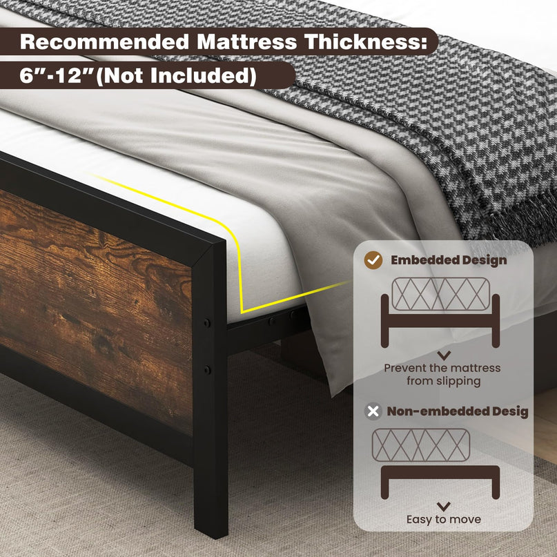 Giantex Metal Platform Bed Frame with Wood Headboard and Footboard