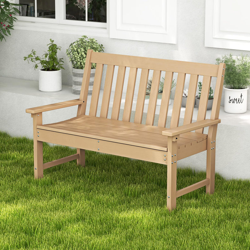 Giantex Outdoor Bench, 52-Inch Outside Bench All-Weather HDPE Park Bench with Backrest and Armrests
