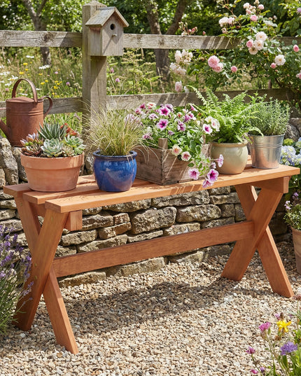 Giantex 36" Wood Outdoor Backless Patio Bench with Slatted Seat & Solid Wood Frame