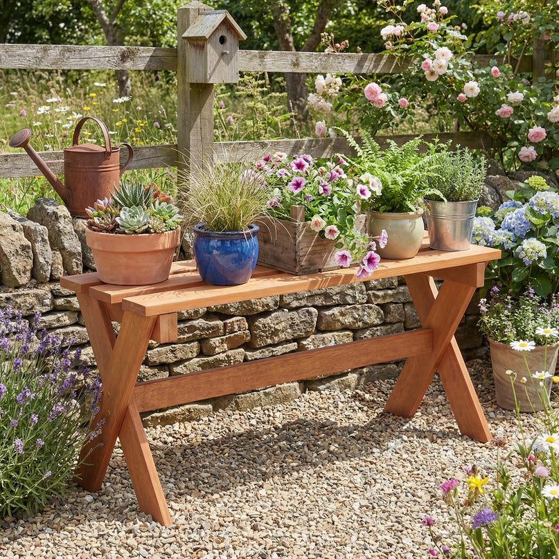 Giantex 36" Wood Outdoor Backless Patio Bench with Slatted Seat & Solid Wood Frame