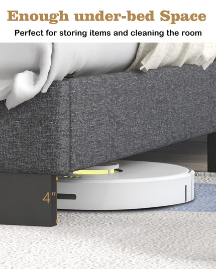 Giantex Bed Frame with Button Tufted Headboard, Modern Fabric Upholstered Platform Bed with Wingback Design, Grey