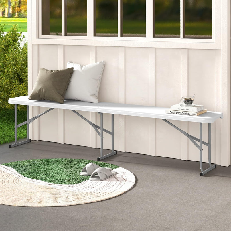 Giantex 6 Feet Plastic Folding Bench, Portable Picnic Seat for BBQ Party Camping Dining, HDPE Top