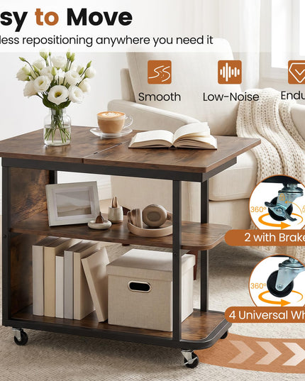 Giantex 3-Tier Mobile Side Table with Foldable Top & Universal Wheels (1/2)
