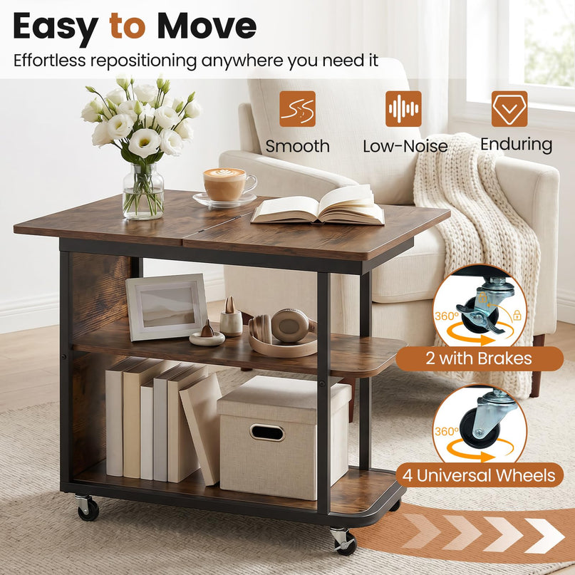 Giantex 3-Tier Mobile Side Table with Foldable Top & Universal Wheels (1/2)