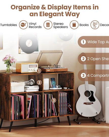 Giantex Large Record Player Stand with Charging Station