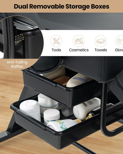 Giantex 72" Massage Bed with Hydraulic Stool, 3-Section Tattoo Chair with Adjustable Backrest, Legrest & Storage Boxes