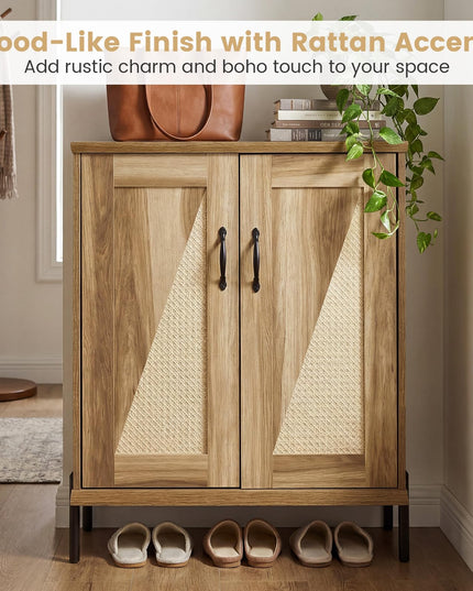 Giantex 5-Tier Farmhouse Shoe Storage Cabinet with Woven Rattan Doors