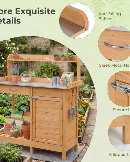 Giantex Potting Bench Table with Storage Cabinet & Drawer