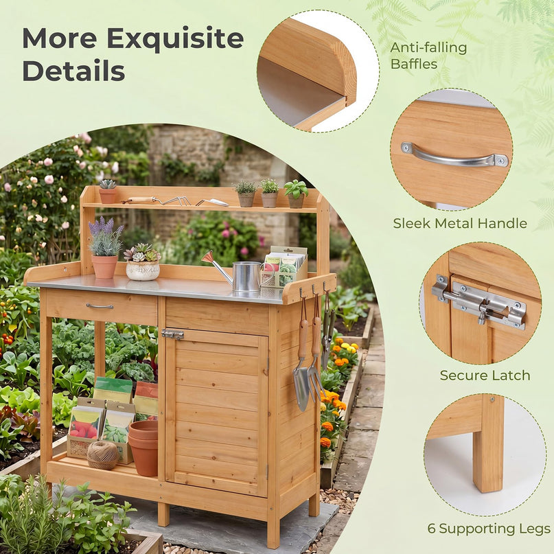 Giantex Potting Bench Table with Storage Cabinet & Drawer