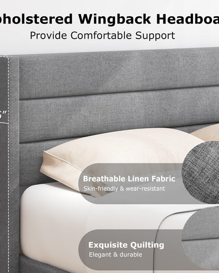 Giantex Bed Frame, Modern Linen Upholstered Platform Bed with Wingback Headboard