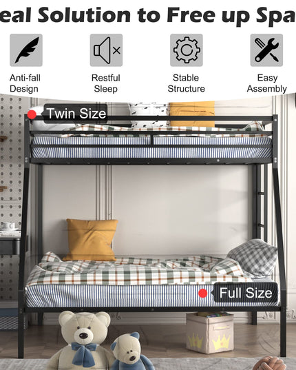 Giantex Metal Bunk Bed, Twin Over Full Size Bed w/ Removable Ladder & Steel Slats Support