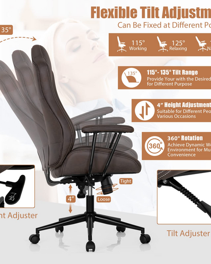 Ergonomic Leathaire Task Chair with Comfortable Padded Seat & Detachable Armrests