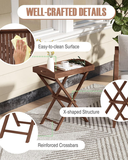 Giantex 28-Inches High Solid Teak Wood TV Tray Side Table