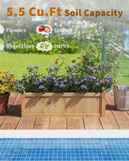 Wood Raised Garden Bed, 46” x 24” x 16” Rectangular Flower Box w/Drainage Holes