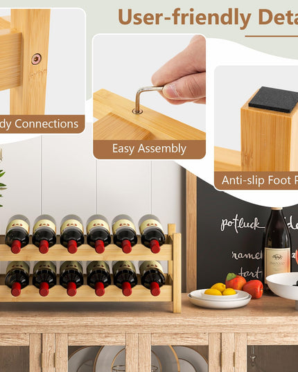 Giantex Bamboo Wine Rack, 2/3 Tier 12/18 Bottle Wine Storage Cabinet Shelf