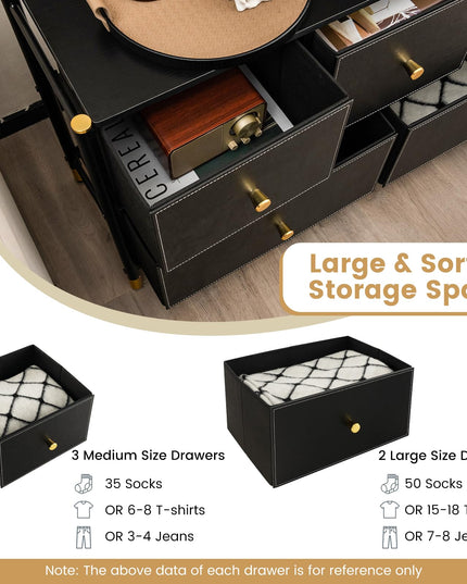 Giantex Dresser for Bedroom with 5 Storage Drawers - Fabric Dresser Tower with Metal Frame, Fabric Bins