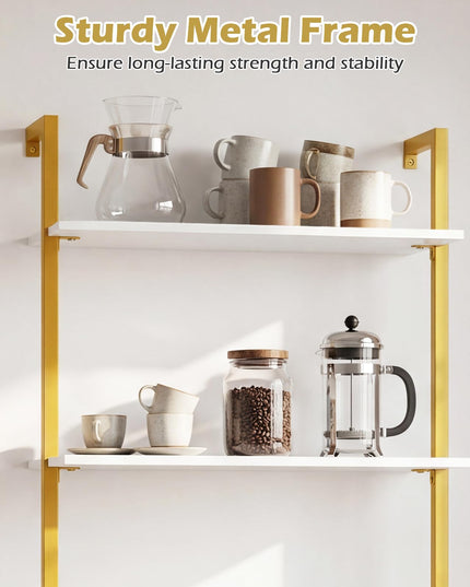 Giantex Ladder Shelf 3-Tier Wood Wall Mounted Bookshelf(1/2)