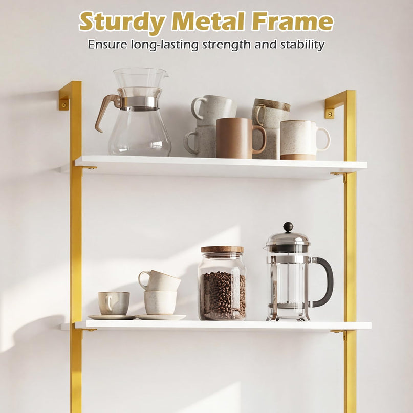 Giantex Ladder Shelf 3-Tier Wood Wall Mounted Bookshelf(1/2)