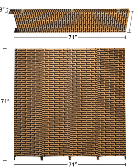 Giantex 6 Ft 4 Panel Handmade Rattan Room Divider Wood Folding Screen
