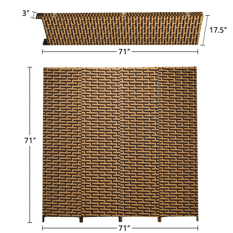 Giantex 6 Ft 4 Panel Handmade Rattan Room Divider Wood Folding Screen