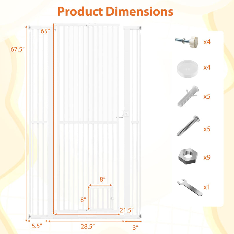 Giantex 67.5" Extra Tall Pet Gate for Large Dogs & Cats | Adjustable 30.5"–41" Wide