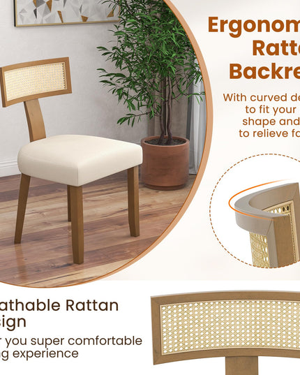 Giantex Rattan Dining Chairs Set, Mid Century Modern Kitchen Chairs w/Rattan Backrest & Rubber Wood Legs