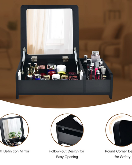 Countertop Vanity with Flip Top Mirror, 24inch Tabletop Laptop Desk with 2 Compartments Organizer