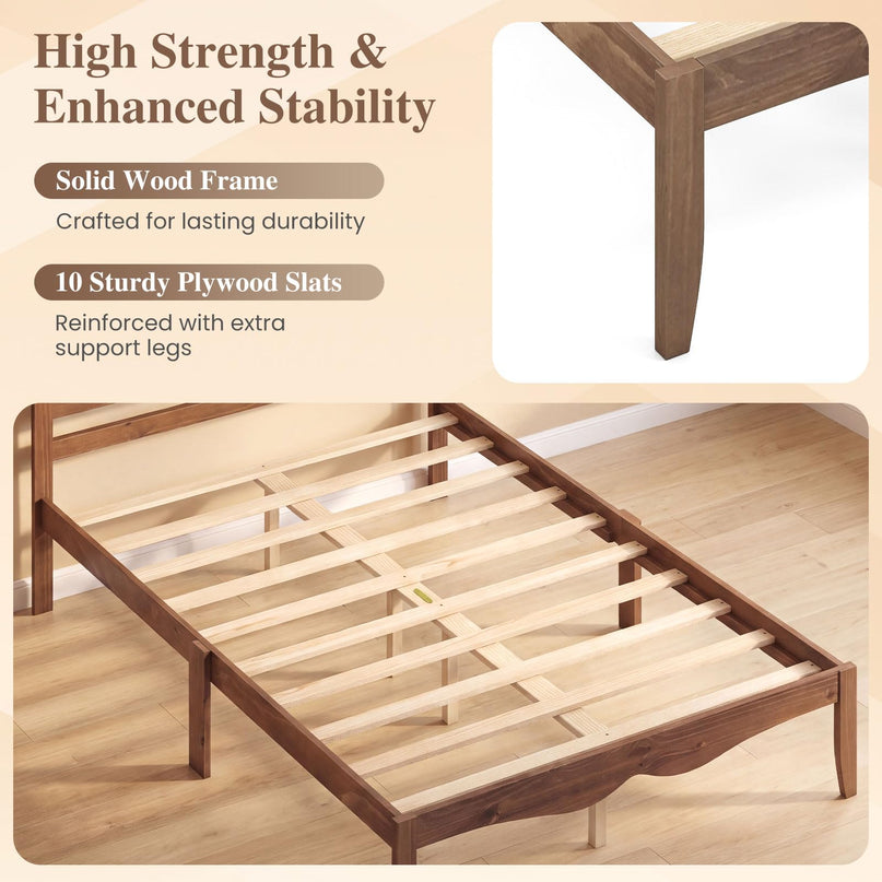 GIANTEX Full/Queen Size Wooden Bed Frame with Slatted Headboard