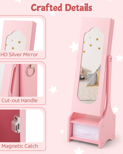 CHARMAID Kids Mirror Jewelry Armoire Cabinet - Standing jewelry Organizer for Girls