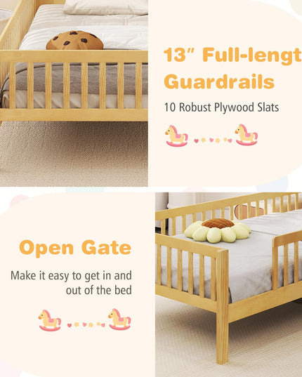 Giantex Twin Bed Frames for Kids, Solid Wood Montessori Bed with House-Shaped Headboard & Built-in Storage Shelf