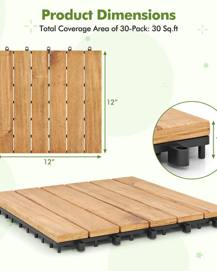 Giantex 30 PCS Acacia Wood Interlocking Patio Deck Tiles