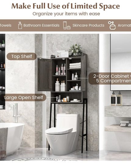 Giantex Over The Toilet Storage Cabinet, Industrial Bathroom Organizer w/Trapezoid Metal Frame
