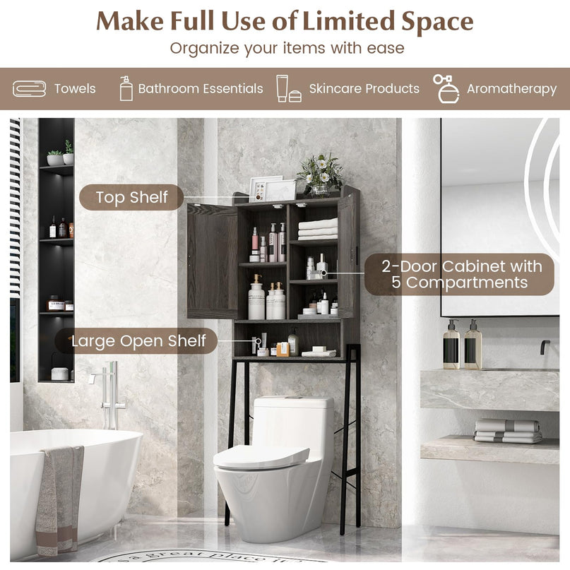 Giantex Over The Toilet Storage Cabinet, Industrial Bathroom Organizer w/Trapezoid Metal Frame